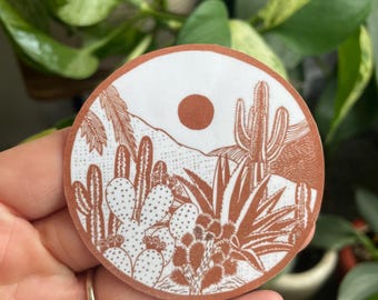 Cactus Garden Linocut Handmade Sticker