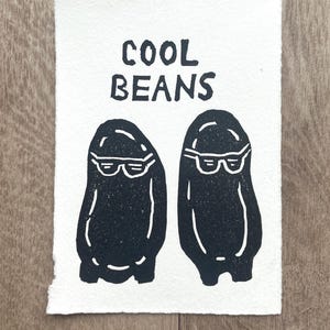 Cool Beans Mini Linocut Print 3x4”- Original Hand-Carved Linoprint