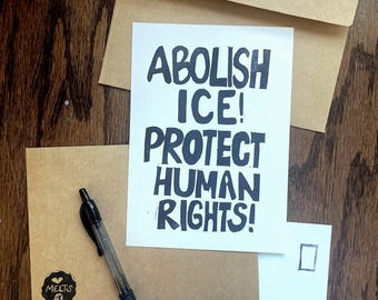 ICE abschaffen Postkarte handbedruckt mit Eis Umschlag (5x7 '')