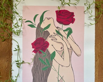 Embracing Rose | Handprinted Fine Art | Original Limited Edition Hand-pulled Screen print by R. Glazier