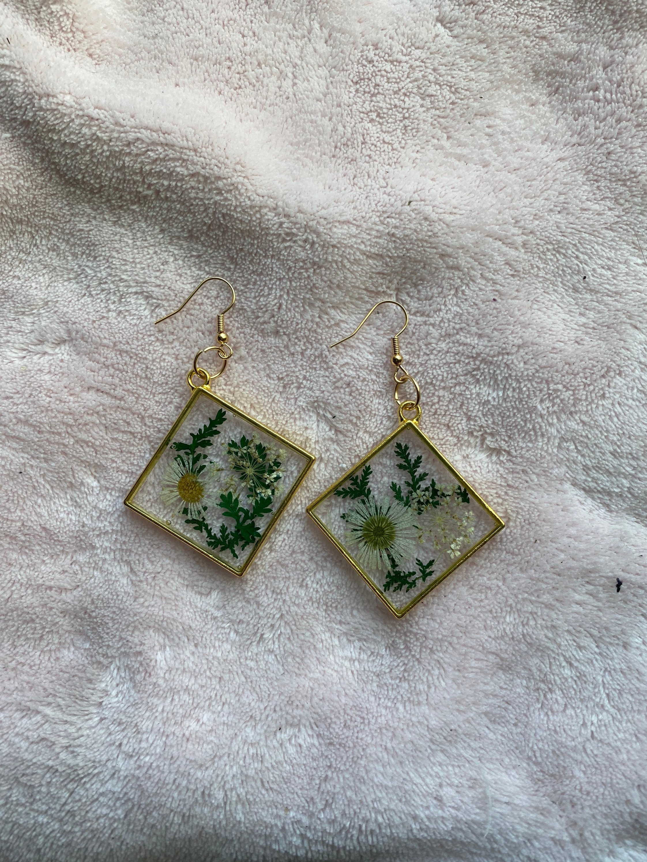 Handmade Pressed flower earrings Flower earrings White Etsy