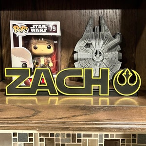 Star Wars Custom Personalized Name Plate with Icon. 3D printed. Custom Name and your choice of icon on the side. Personalized Gift.