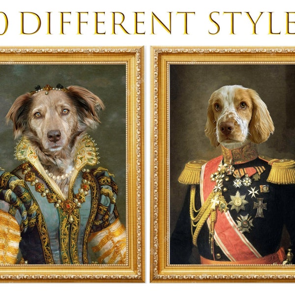 Retrato personalizado de mascota real de la foto, retrato personalizado de mascota del Renacimiento real, retrato de perro personalizado, retrato divertido de mascota, regalo de pérdida de mascota