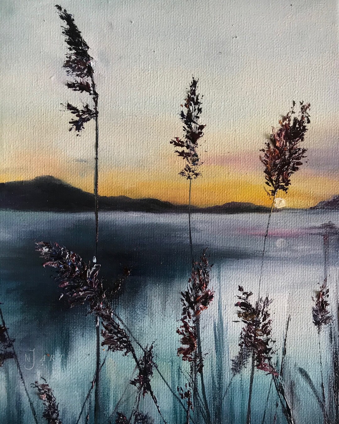 Sunset on Lake - Oil Painting Print - Etsy