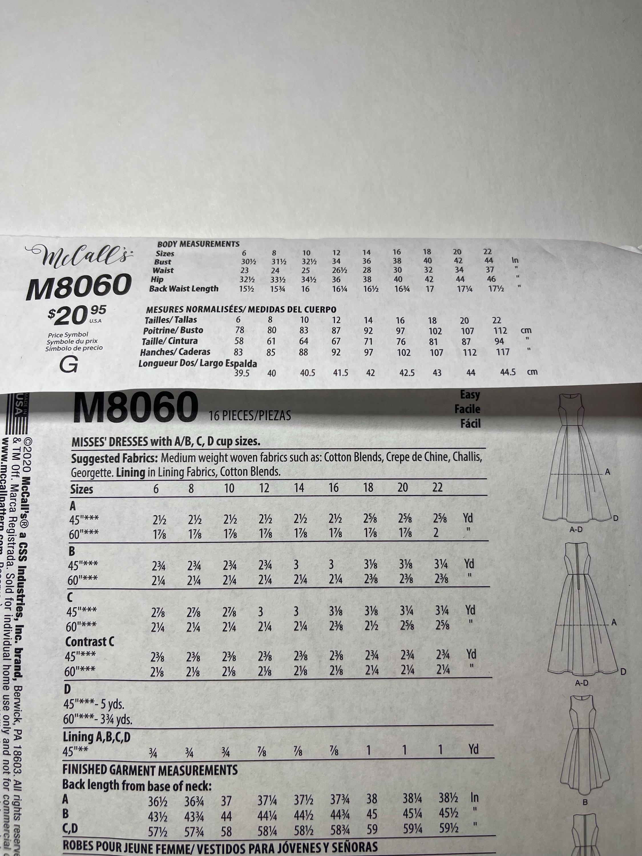 Mccall’s M8060 Sewing Pattern | Fitted Sleeveless Dress | Pleated Skirt ...