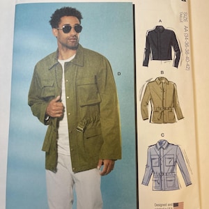 McCall’s M8371 Mens Sewing Pattern UNCUT | Zip Front Jacket with Snaps | Utility Jacket Pattern | Belted Jacket | Mens Outerwear Sewing