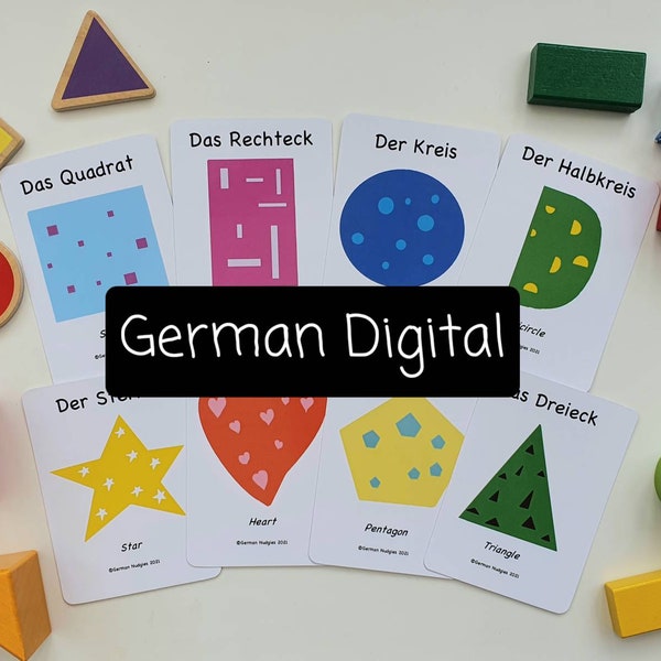 Shapes DIGITAL DOWNLOAD, German Bilingual Flashcards, German shapes, Formen, Maths, 2D shapes