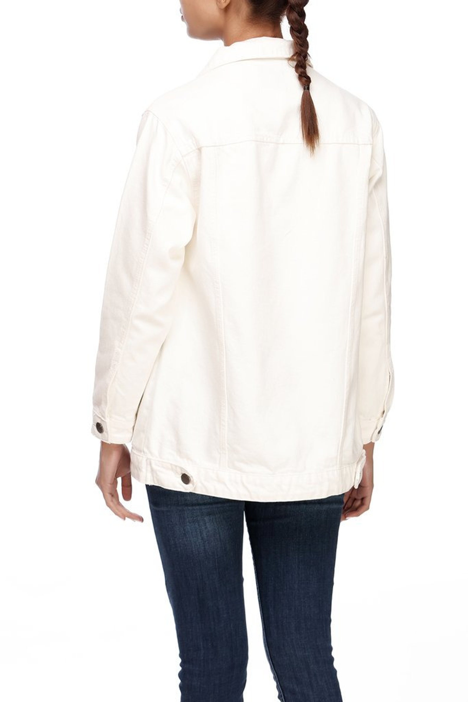 Long sleeves women jeans jacket white denim jacket long Etsy