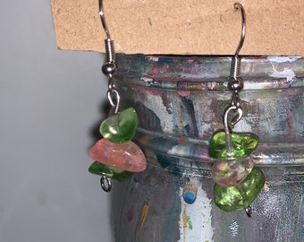 Pink and green glass stone earings