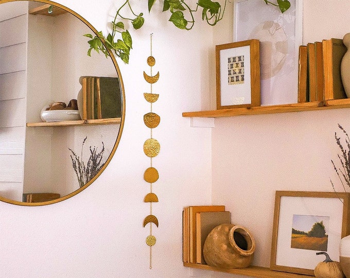 Hammered Brass Moon Phase Garland - Boho Wall Hanging