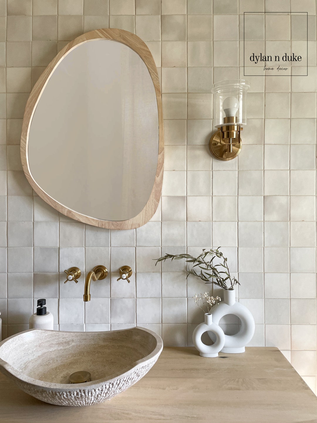 Wood Framed Asymmetrical Mirror (Ligh...