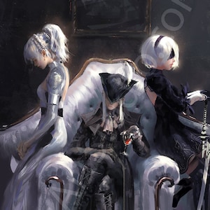 Lady Maria, 2B, Luna "Queens" Kunstdruck ( L Poster oder XL Vinyl Leinwand) von Bloodbeuteln, Nier, FFXV