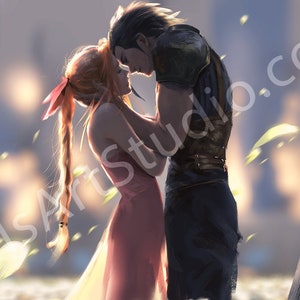 Final Fantasy 7 (FFVII)/Wydruk Zacka i Aerith (plakat L lub płótno winylowe XL)