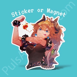 Super Mario | Bowsette | Vinyl Sticker or Magnet | Waterproof, Durable, UV-resistant | For Laptops, Cars, Water Bottles, Fridge, Switch, etc