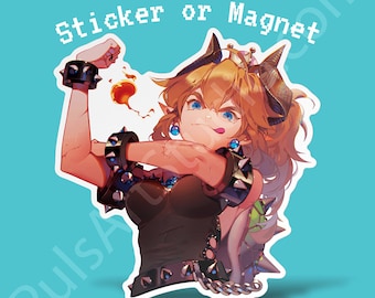 Bowsette Waterproof Vinyl Sticker or Magnet - Super Mario Fan Art