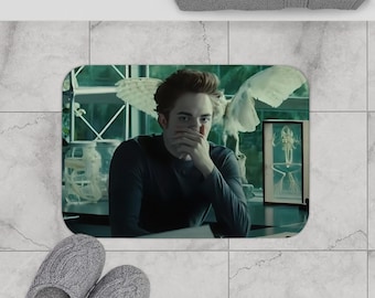 Bath Mat, Edward Twilight Design, Vampire Movie Fan Bathroom Decor, Team Edward Mat, Novelty Floor Rug, Funny Movie Lover Gift