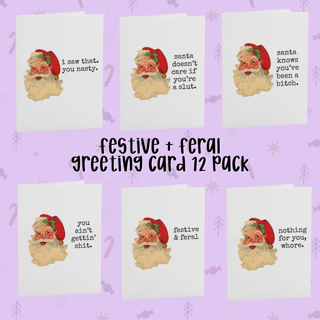 Festive & Feral Rude Christmas Card Set | NSFW Santa Holiday Cards | 12 ...
