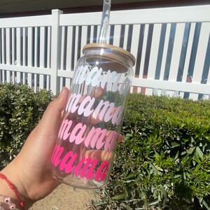 Mama Glass Cup with straw and lid