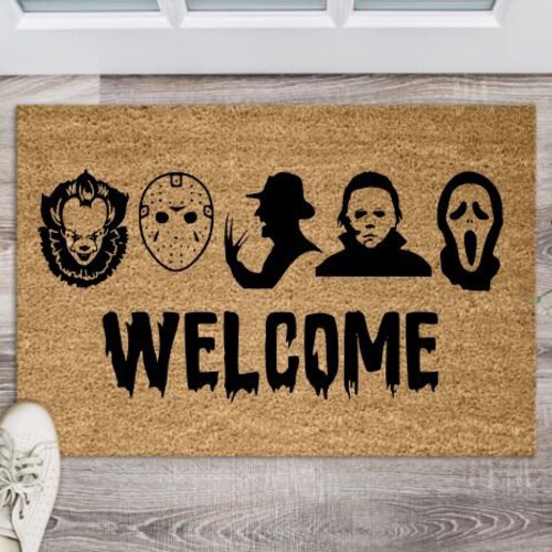 Halloween Door Mat Horror Movie Door Mat in This House We Etsy