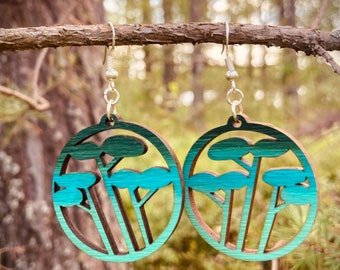 Forest wooden earring - Green
