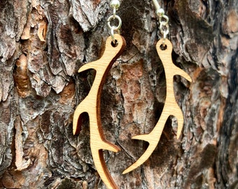 Deer antler earring - Wood