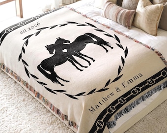 Horse Blanket Wedding Gifts PERSONALISED WEDDING BLANKET Horse Woven Blanket |Horse Gift | Engagement Gift Anniversary Gift Equestrian Decor