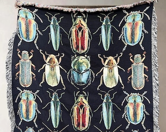 SCARAB BEETLE Woven Blanket Dark Academia Decor Woven Throw Blanket Maximalist Cottagecore Goblincore Fairycore Tarot Tapestry Aesthetic Bug