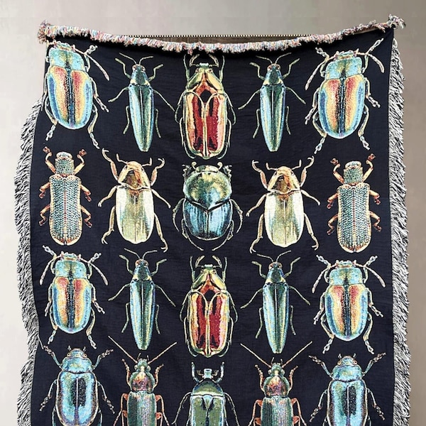 SCARAB BEETLE Woven Blanket Dark Academia Decor Woven Throw Blanket Maximalist Cottagecore Goblincore Fairycore Tarot Tapestry Aesthetic Bug