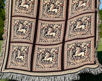 UNICORN WOVEN BLANKET Mythical Medieval Renaissance Decor Medieval Tapestry Blanket | Regal Fantasy Decor Woven Wall Hanging Medieval Decor