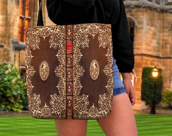 Dark Academia Bag Bookish Tote Bag ANTIQUE BOOK Cover Design | Aesthetic TOTE Bag Aesthetic Spell Book Merch Dark Academia Literary Tote Bag