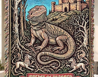 Medieval Tapestry BEARDED DRAGON BLANKET Lizard Wall Tapestry | Ren Fair Woven Blanket | Mother of Dragons Renaissance Fair Dragon Blanket