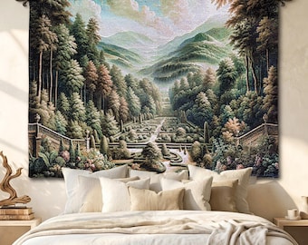 French VERDURE TAPESTRY Wall Hanging With POCKET | Versailles Garden Landscape Large Wall Tapestry |Woven Jacquard Vintage European Tapestry