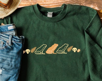 Cottagecore FROG MUSHROOM SWEATER Mori Kei Cottagecore Clothing Frog Hoodie Fairycore Goblincore Clothing Trendy Hoodie Aesthetic Cute Frog