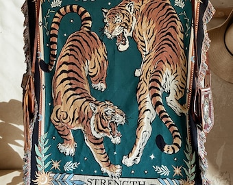TIGER Woven Blanket Tarot Deck Dark Academia Boho Woven Throw Blanket Tarot Tapestry Aesthetic Tarot Card | Tiger Tapestry Year of the Tiger