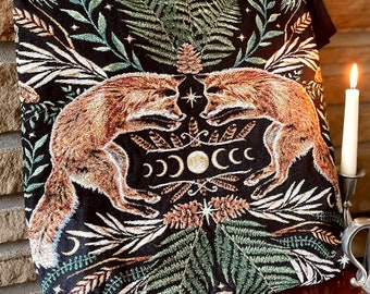 FOX TOTE BAG Dark Academia Fox Woven Tapestry Bag | Fox Gifts for Women Mushroom Tote Bag Aesthetic | Cottagecore Tote Embroidered Tote Bag