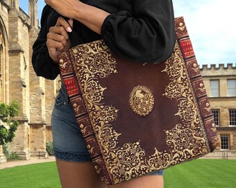 Dark Academia Clothing Fall Tote Bag College Tote Fall Apparel Dark Academia Tote Book Nook ANTIQUE BOOK COVER Art Book Tote Bag Aesthetic