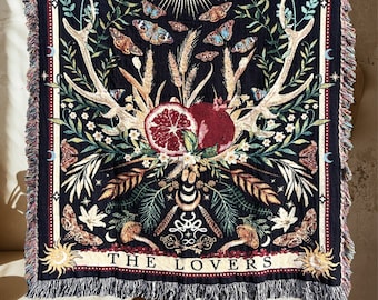 PERSEPHONE Woven Blanket HADES Woven Tapestry Blanket Dark Academia Decor Lovers TAROT Card Greek Mythology Pomegranate Woven Throw Blanket