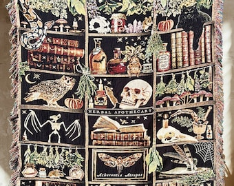 APOTHECARY Woven BLANKET Halloween Blanket Halloween Decor Goblincore Tapestry Blanket Dark Academia Decor Whimsigoth Oddities Witchy Decor