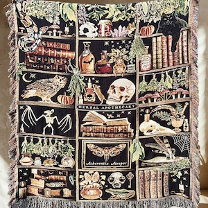 APOTHECARY Woven BLANKET Halloween Blanket Halloween Decor Goblincore Tapestry Blanket Dark Academia Decor Whimsigoth Oddities Witchy Decor