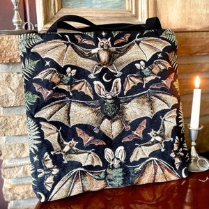 BAT TOTE BAG Bat Bag Dark Academia Tote | Bat Gifts | Bat Wings Woven Tapestry Bag Halloween Tote Bag Aesthetic Vintage Embroidered Tote Bag