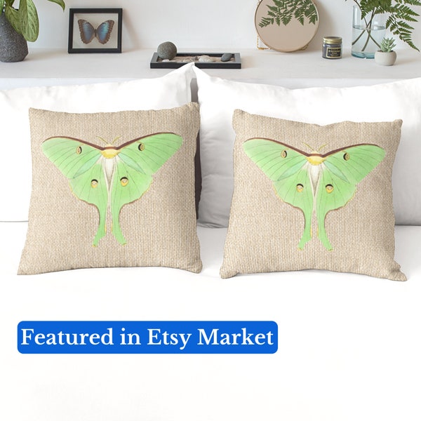 Pillow Cover 20x20 LUNA MOTH PILLOW Cover Faux Suede Vegan Gift Rustic Home Decor Throw Pillow Covers Farmhouse Decor Indie Room Decor Moth