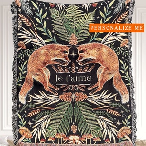 FOX WOVEN BLANKET Tapestry Custom Blanket Dark Academia Decor Dark Cottagecore Woven Throw Blanket Fairycore Woven Tapestry Mushroom Blanket