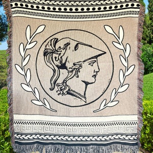 ATHENA WOVEN BLANKET Picnic Blanket Athena Tapestry Blanket Greek Goddess Athena | Greek Mythology Woven Throw Blanket | Dark Academia Decor