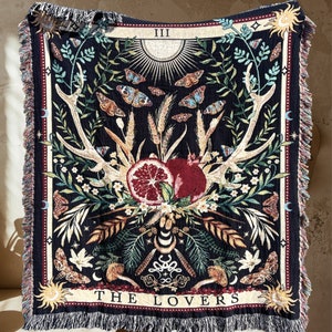 PERSEPHONE Woven Blanket HADES Woven Tapestry Blanket Dark Academia Decor Lovers TAROT Card Greek Mythology Pomegranate Woven Throw Blanket