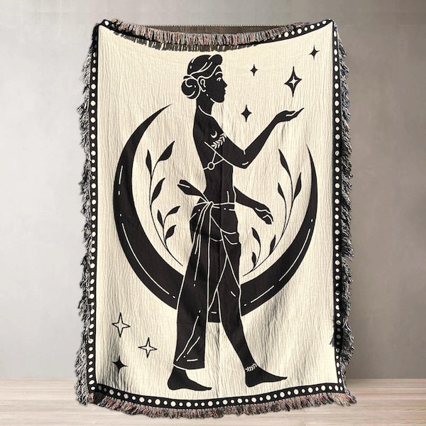 MOON GODDESS Woven BLANKET Woven Throw Blanket | Goddess Tapestry Blanket Moon Phase Wall Hanging Divine Feminine Soma Goddess Witchy Decor