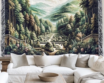 French VERDURE TAPESTRY French Garden Landscape Woven Blanket | Medieval Tapestry Blanket | Vintage Versailles Inspired Large Wall Tapestry