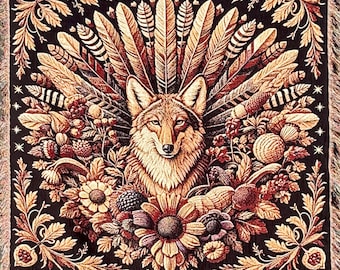 Fall Decor Woven Blanket WOLF TAPESTRY BLANKET | Wolf Medieval Tapestry | Wolf Gift | Cottagecore Decor Woodland Throw | Nature Wall Hanging