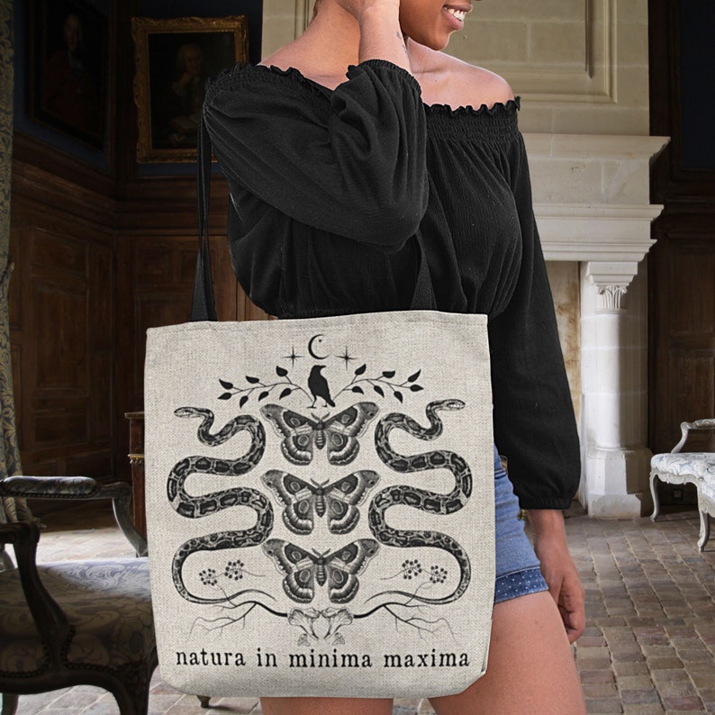 Dark Academia Tote Mushroom Tote Bag | Halloween Tote Bag | Crowcore Tote | MOTH Tote Bag | Goblincore Tote Fall Apparel | Mystical Tote Bag