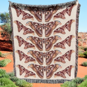 ATLAS MOTH Woven Blanket Dark Academia Decor Fall Throw Blanket Woven Throw Blanket Cottagecore Decor Woven Tapestry Blanket Whimsigoth Home