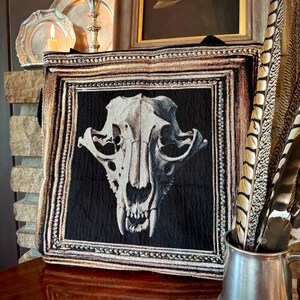 Dark academia tote bag. Wolf tote bag. Wolf skull tote bag with a vintage Halloween aesthetic. Sturdy woven tapestry tote bag makes a great librarian gift.
